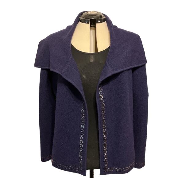 Doncaster Wide Lapel Open Wool Blazer Navy Size Medium - Picture 1 of 7